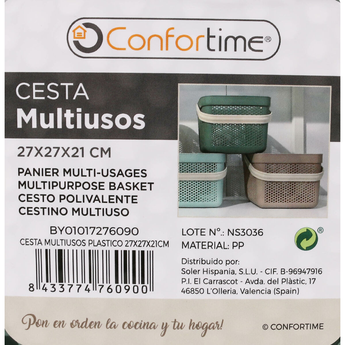 Multifunktionell korg Confortime Plast 12 L 27 x 27 x 21 cm (12 antal) - 5