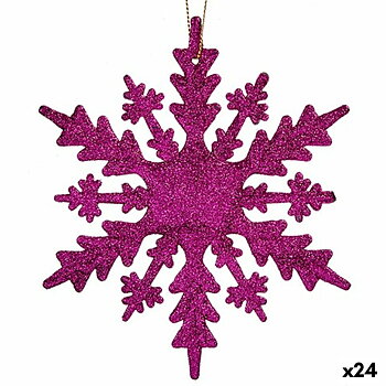 Julgranskula Krist+ Fuchsia Plast Glitter Snöflingor 15 x 15 x 0,2 cm (24 antal)