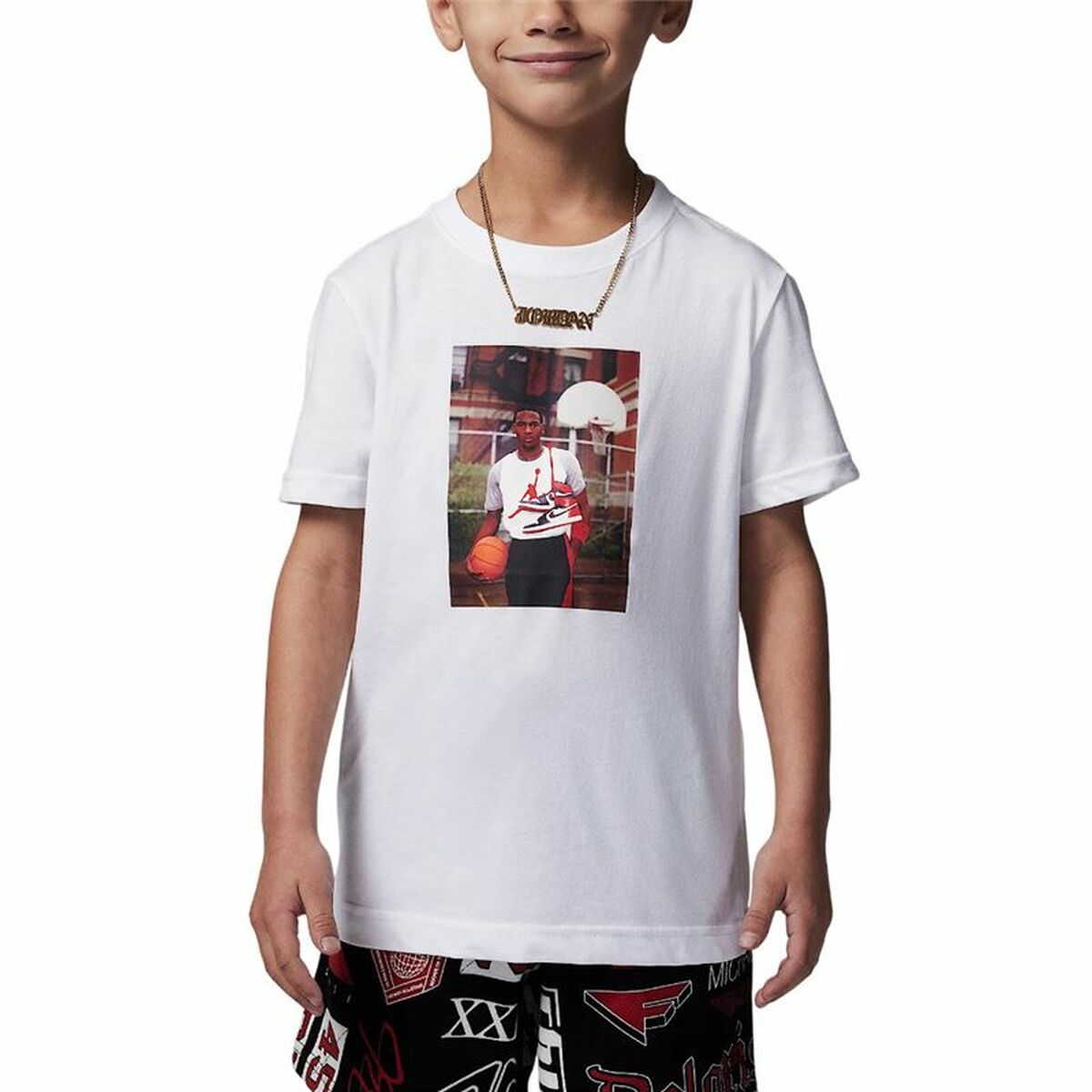 T-shirt med kortärm Barn Jordan Jdb Mj Brand Photo Ss Crew Vit