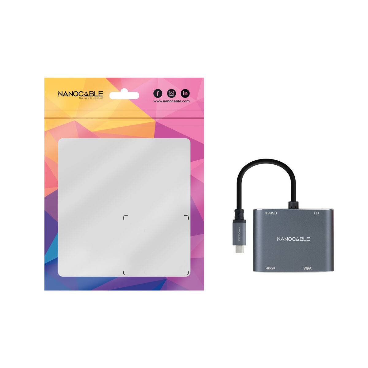 USB-C till VGA/HDMI Adapter NANOCABLE 10.16.4304 Grå 4K Ultra HD - 2