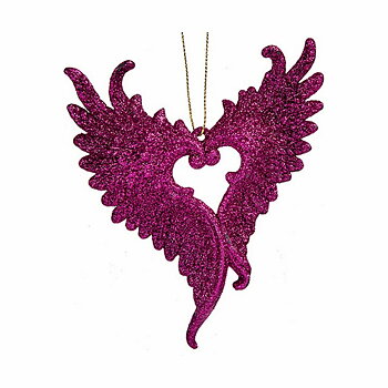 Julgranskula Krist+ Fuchsia Plast Glitter Änglavingar 12 x 13 x 2,5 cm (24 antal)