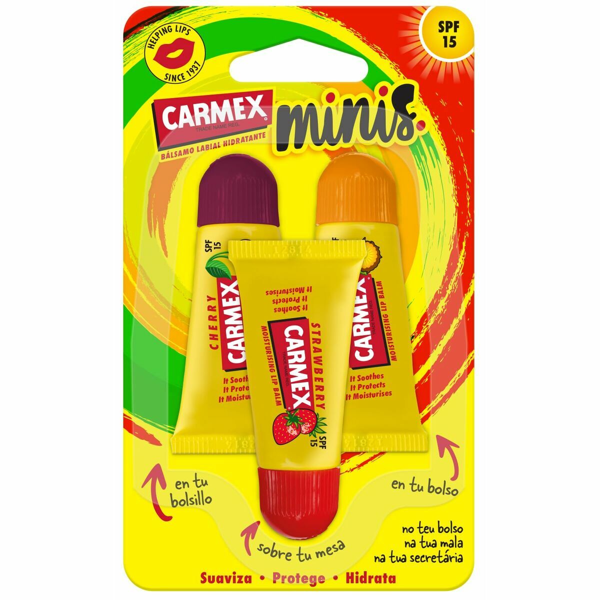 Fuktcerat Carmex Triplo Transparent Spf 15 Jordgubbe Ananas Cerise 3 Delar (3 antal) - 2