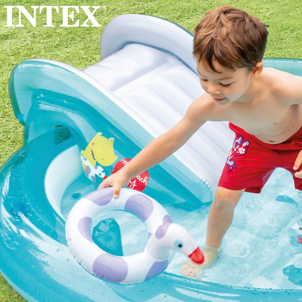 Uppblåsbar plaskpool för barn Intex Lekplats Krokodil 201 x 84 x 17 cm (3 antal) - 3