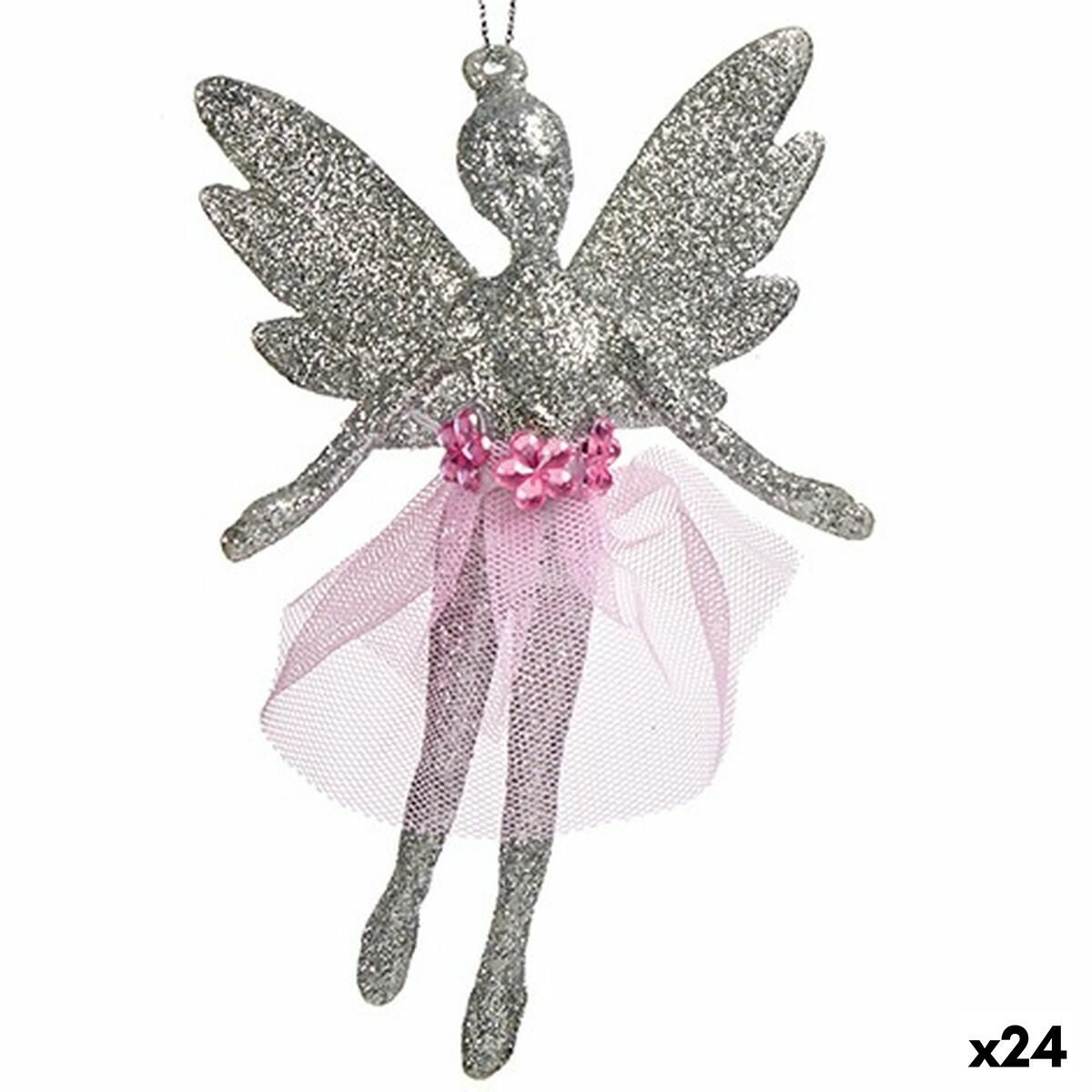 Julgranskula Krist+ Silvrig Plast Glitter Fe 8 x 12 x 5 cm 8 x 13 x 4 cm (24 antal) - 3