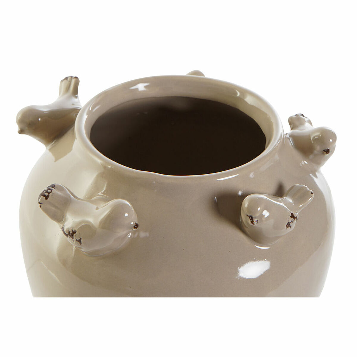 Vas DKD Home Decor Porslin Grå Beige Fåglar Shabby Chic (15 x 15 x 13,5 cm) (2 antal) - 3