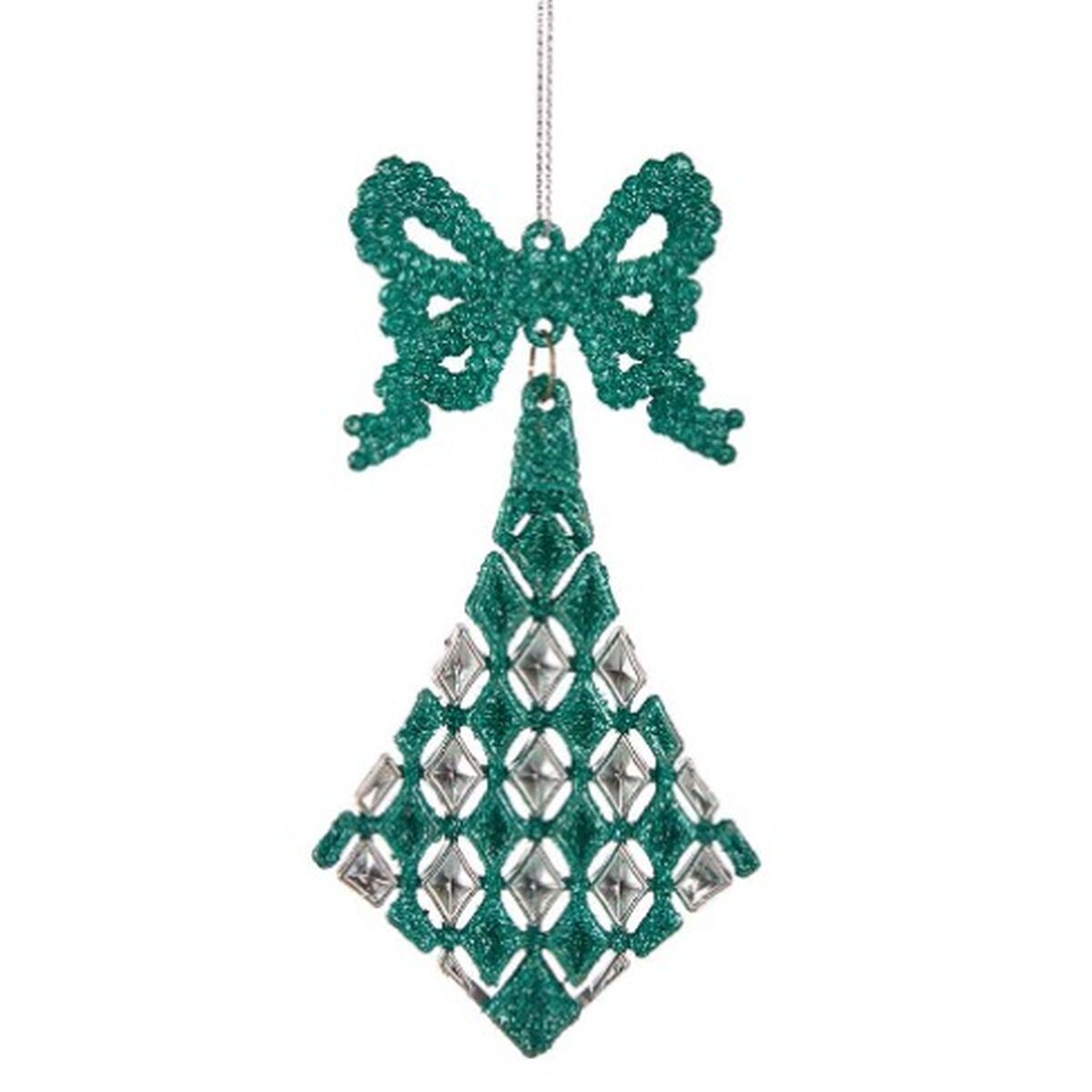 Julgranskula Krist+ Grön Plast Glitter Lasso Romb 7,5 x 1 x 15,5 cm 7,5 x 15,5 x 1 cm (24 antal) - 2