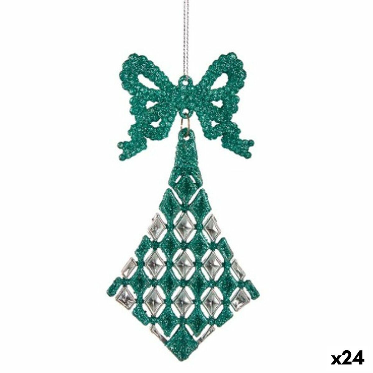 Julgranskula Krist+ Grön Plast Glitter Lasso Romb 7,5 x 1 x 15,5 cm 7,5 x 15,5 x 1 cm (24 antal) - 3