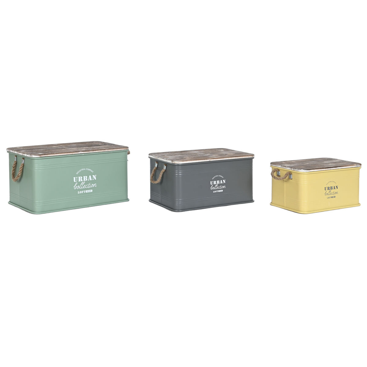 Kista Home ESPRIT Gul Grön Grå Mörkbrun Mint Metall Paulowniaträ Vintage 60 x 38 x 32,5 cm 60 X 38 X 33 cm (3 antal)