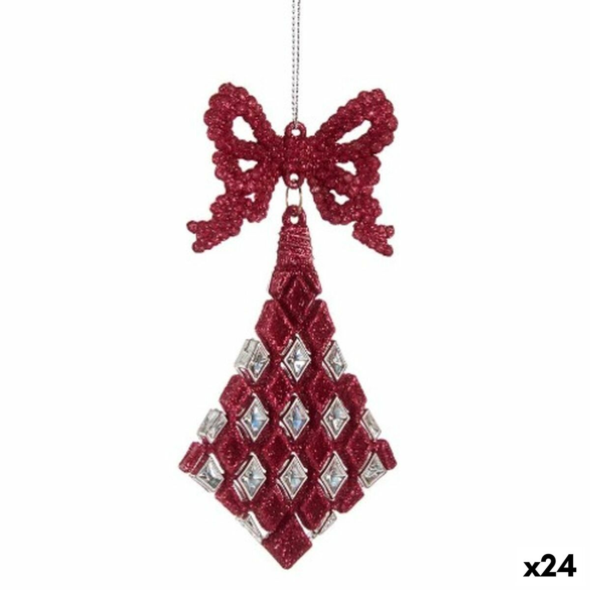 Julgranskula Krist+ Fuchsia Plast Glitter Lasso Romb 7,5 x 1 x 15,5 cm 7,5 x 15,5 x 1 cm (24 antal)