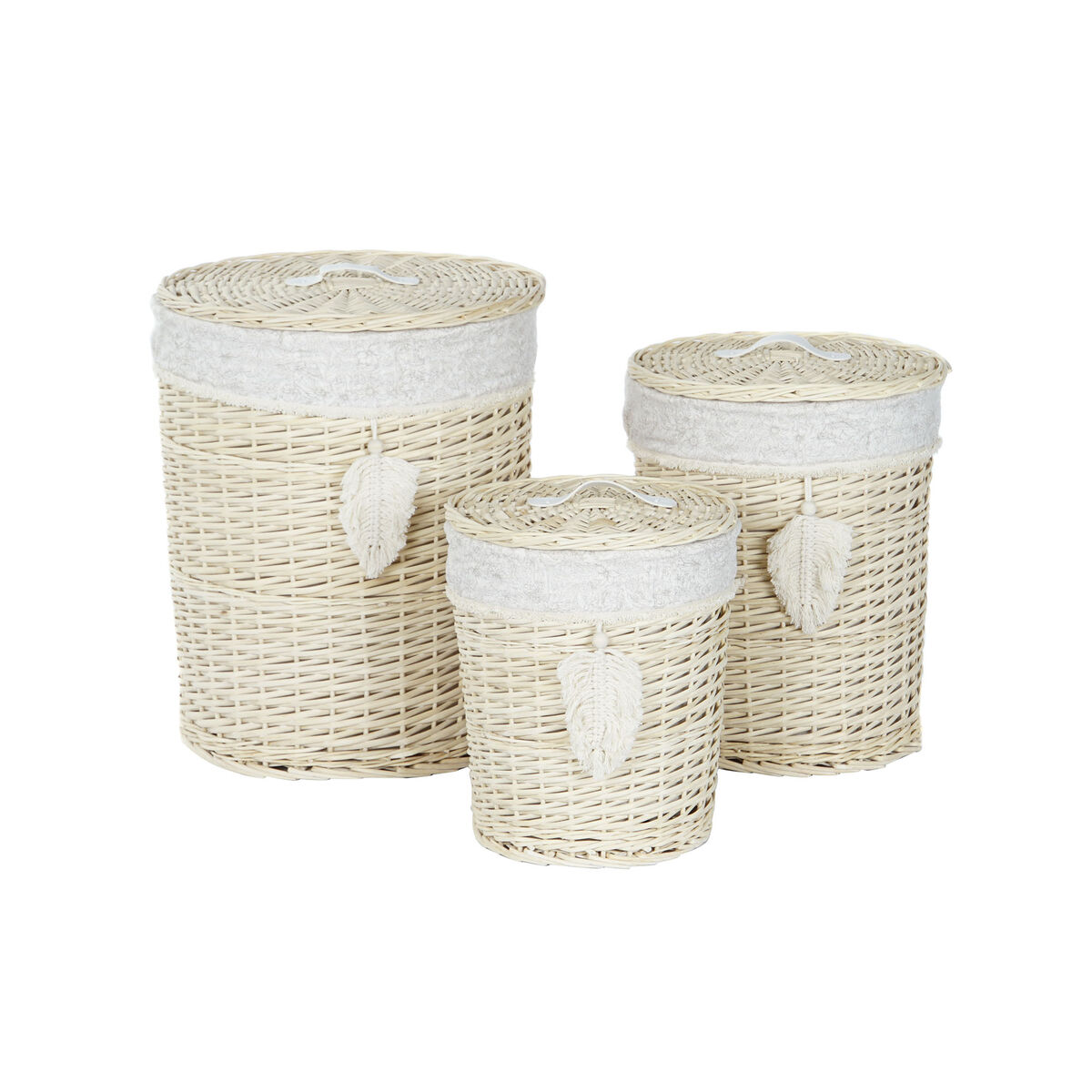 Tvättkorg Home ESPRIT Kräm Naturell 3 Delar 45 x 45 x 55 cm - 5