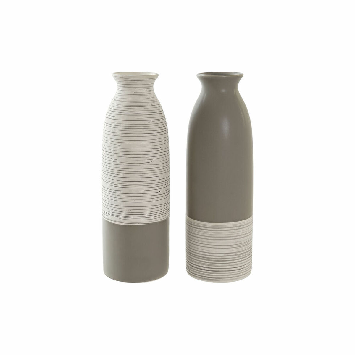 Vas DKD Home Decor Ränder Vit Keramik Brun Kräm (9,5 x 9,5 x 28,5 cm) (2 antal)