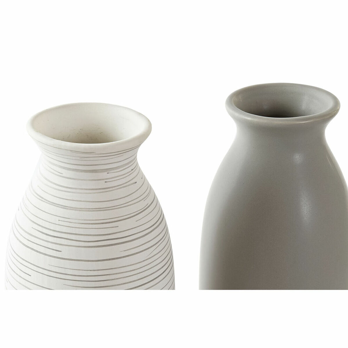 Vas DKD Home Decor Ränder Vit Keramik Brun Kräm (9,5 x 9,5 x 28,5 cm) (2 antal) - 3