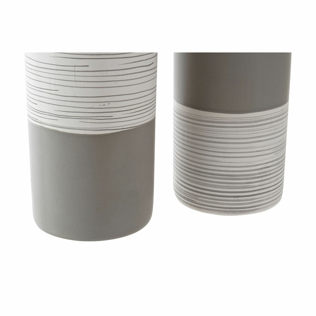 Vas DKD Home Decor Ränder Vit Keramik Brun Kräm (9,5 x 9,5 x 28,5 cm) (2 antal) - 2