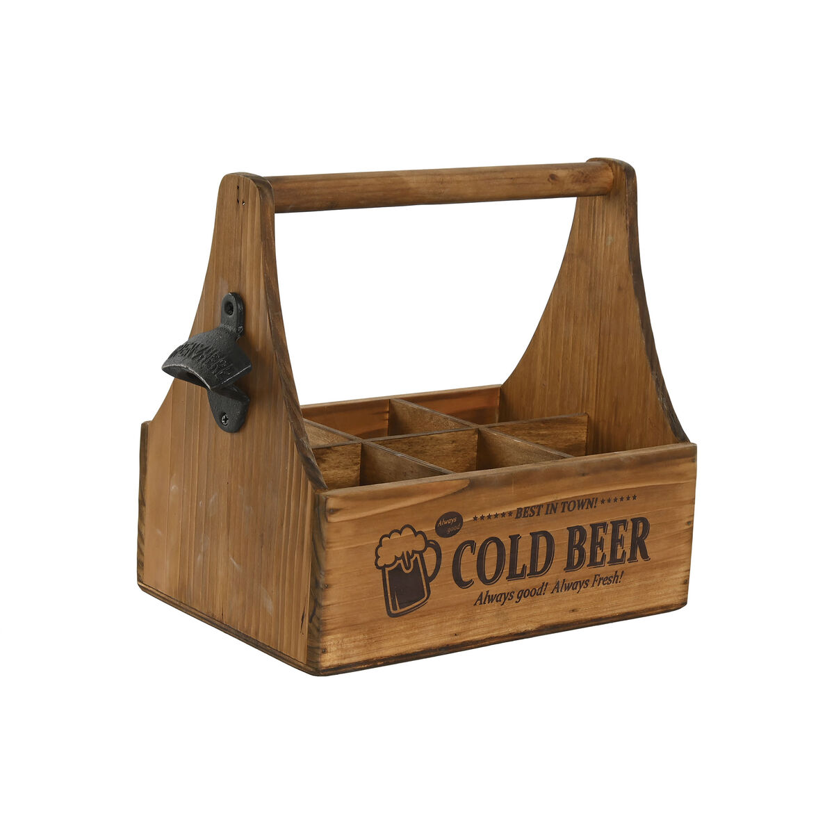 Box Home ESPRIT Cold Beer Brun Metall Granträ 6 flaskor 27 x 19 x 26 cm