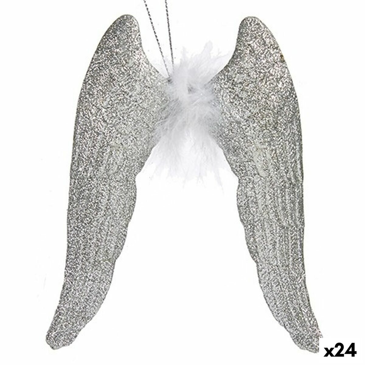 Julgranskula Krist+ Silvrig Plast Glitter Änglavingar 12,5 x 15 x 2,5 cm (24 antal) - 3
