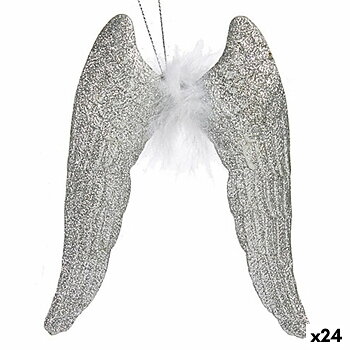 Julgranskula Krist+ Silvrig Plast Glitter Änglavingar 12,5 x 15 x 2,5 cm (24 antal)