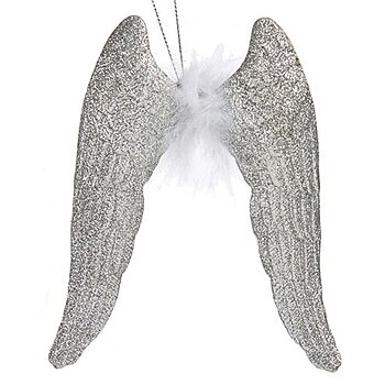 Julgranskula Krist+ Silvrig Plast Glitter Änglavingar 12,5 x 15 x 2,5 cm (24 antal)