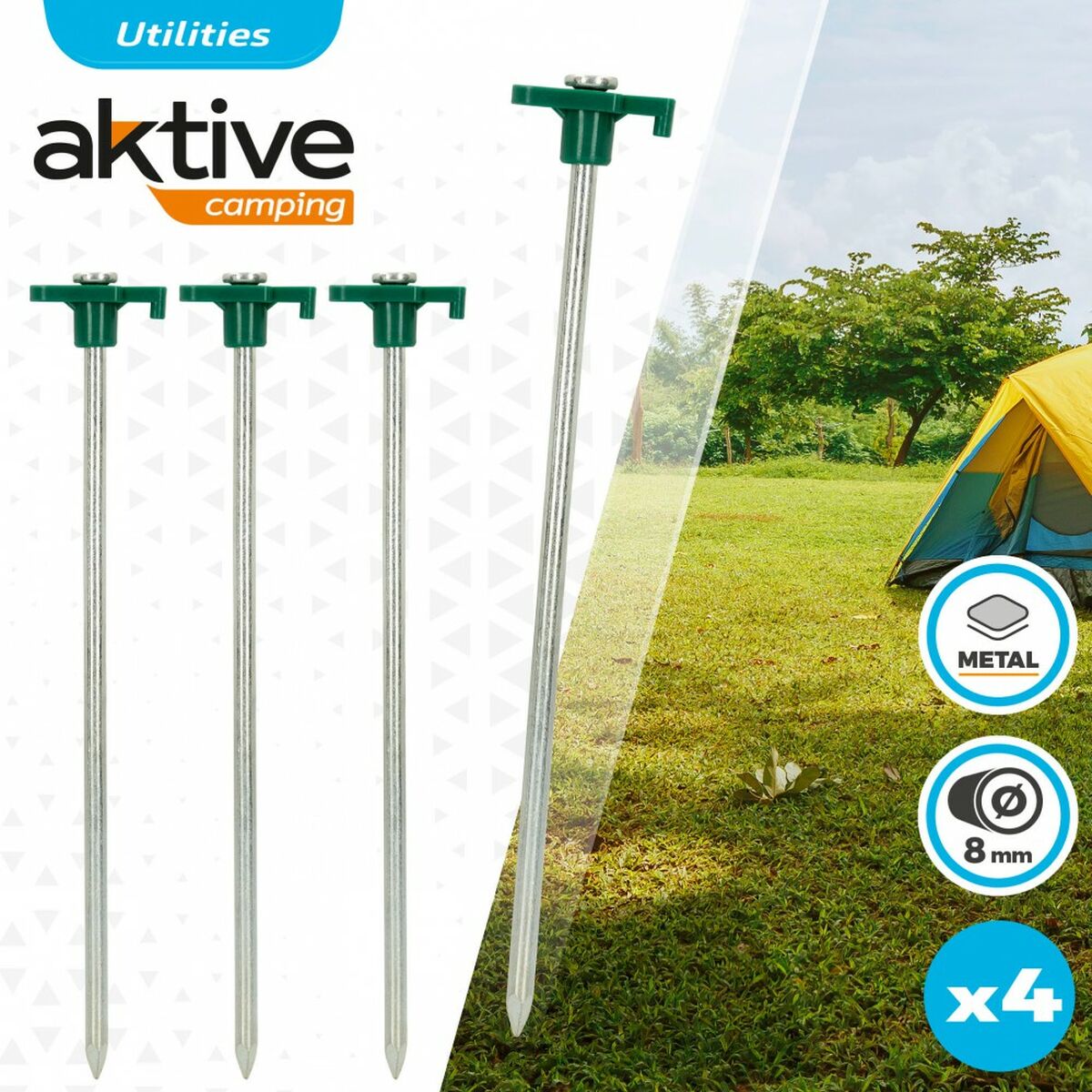 Campingpinne Aktive 25 cm 4 Delar Ø 8 mm (24 antal) - 10