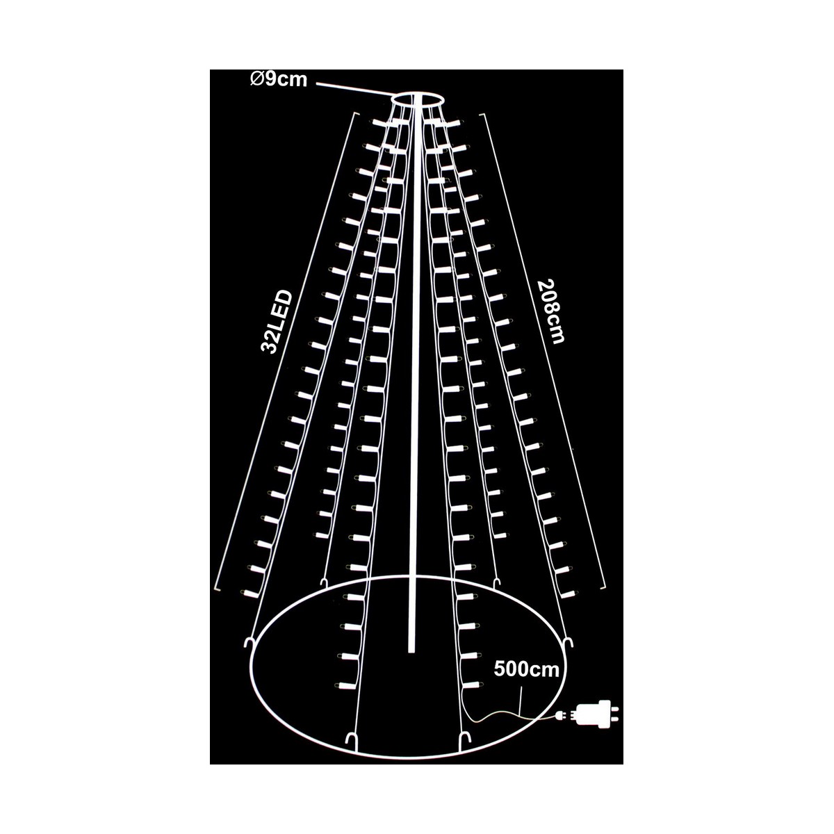 Gardinbelysning med LED Varmt ljus Varmvit 2 m Svart - 5