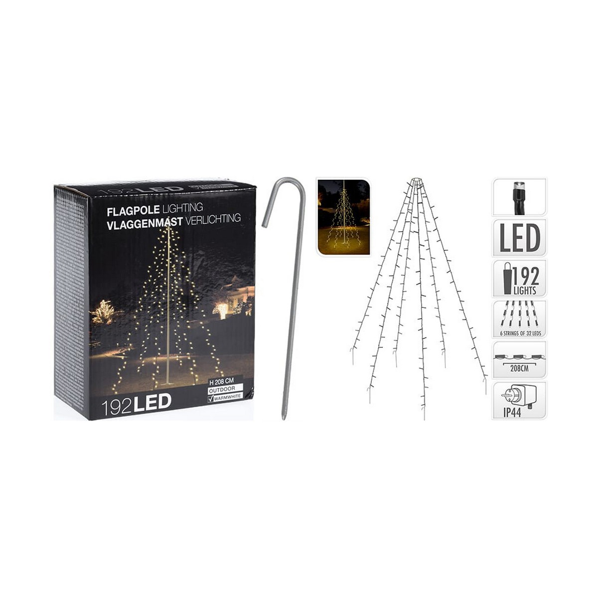 Gardinbelysning med LED Varmt ljus Varmvit 2 m Svart - 2