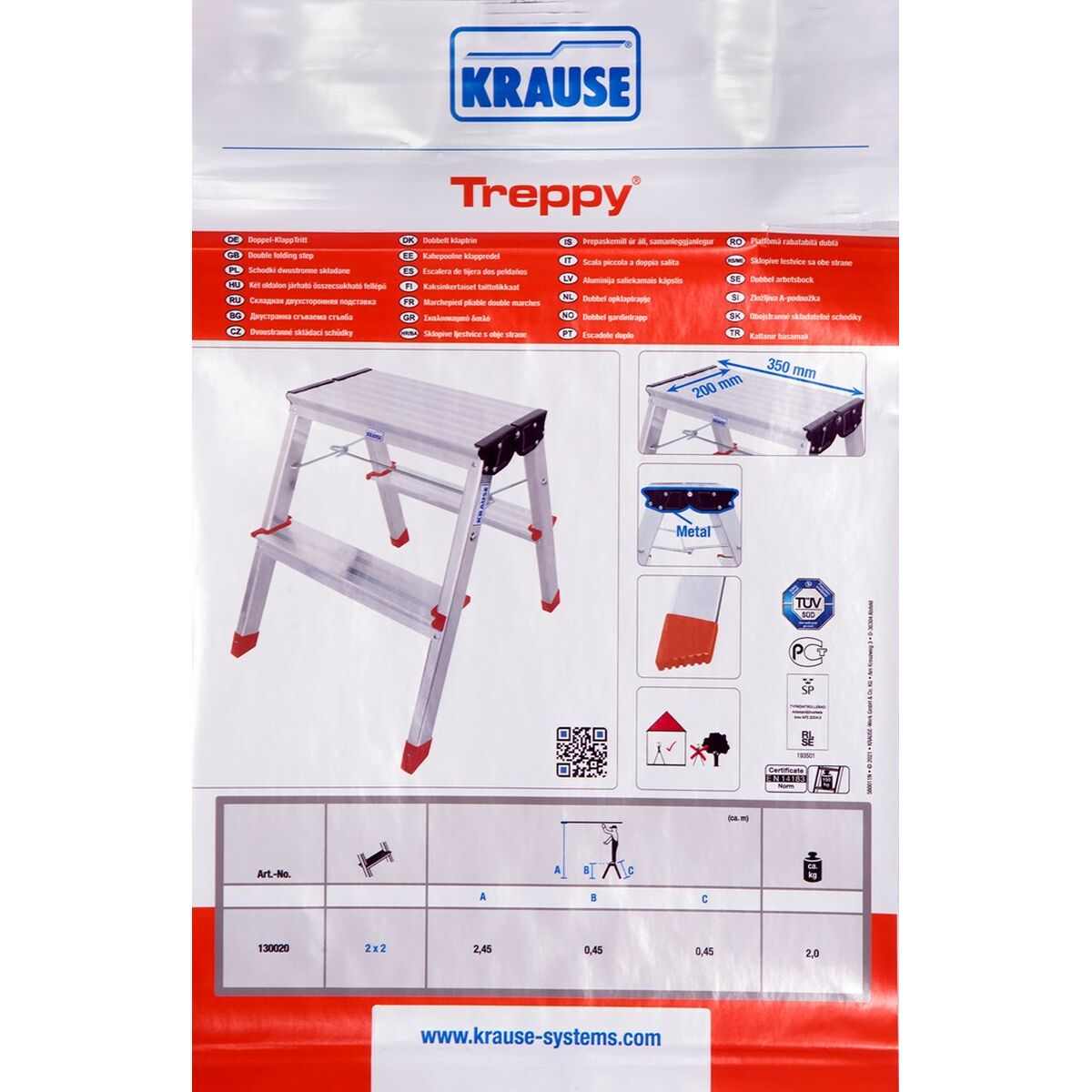 Hoppvikbar trappstege, 2 steg Krause 130020 Silvrig Aluminium - 5