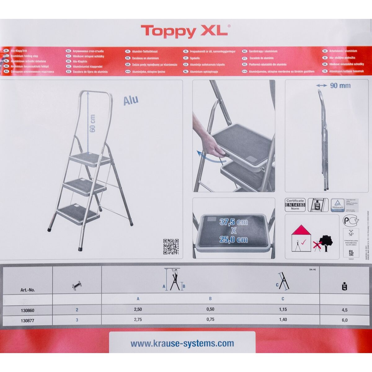 Hoppvikbar trappstege, 2 steg Krause 130860 Grå Silvrig Svart/Blå Aluminium - 10