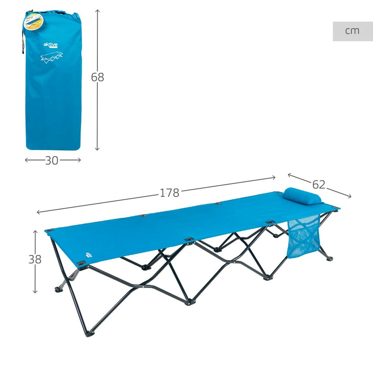 Hopfällbar säng Aktive Blå Camping 178 x 62 x 38 cm 178 x 38 x 62 cm (2 antal) - 11