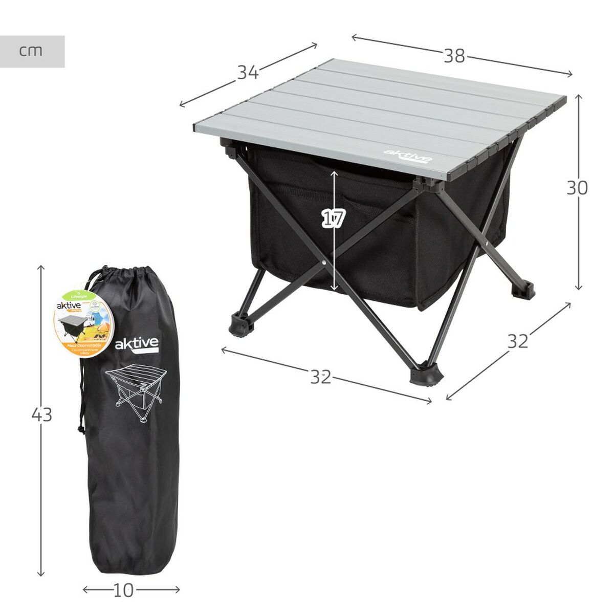 Fällbord Aktive Camping Ficka 38 x 30 x 34 cm (2 antal) - 4