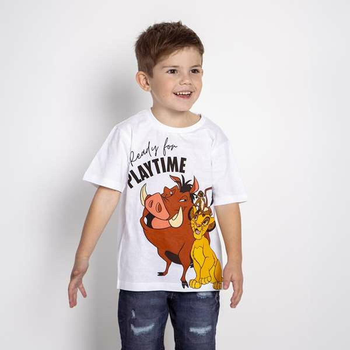 T-shirt med kortärm Barn The Lion King Vit - 4