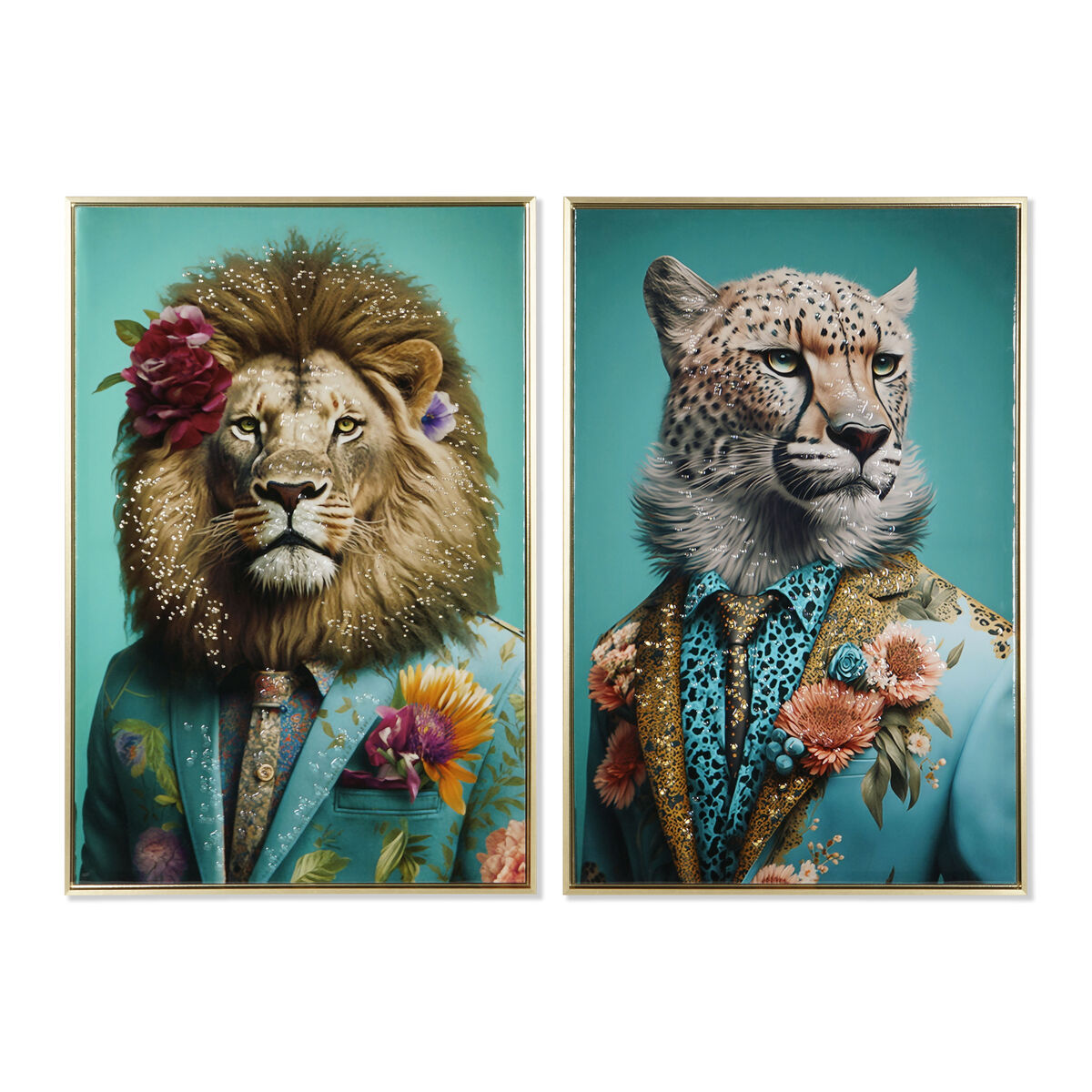 Kanvas Home ESPRIT Blå Leopard Kolonial Lejonet 63 x 3,5 x 93 cm 93 x 3,5 x 63,5 cm 63,5 x 3,5 x 93 cm (2 antal)