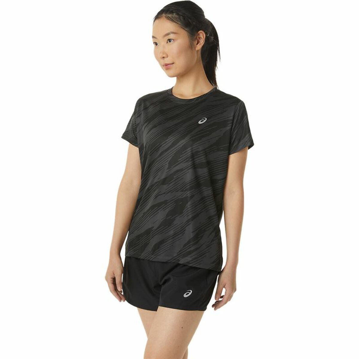 T-shirt med kortärm Dam Asics Core All Over Print Svart Kvinna - 12