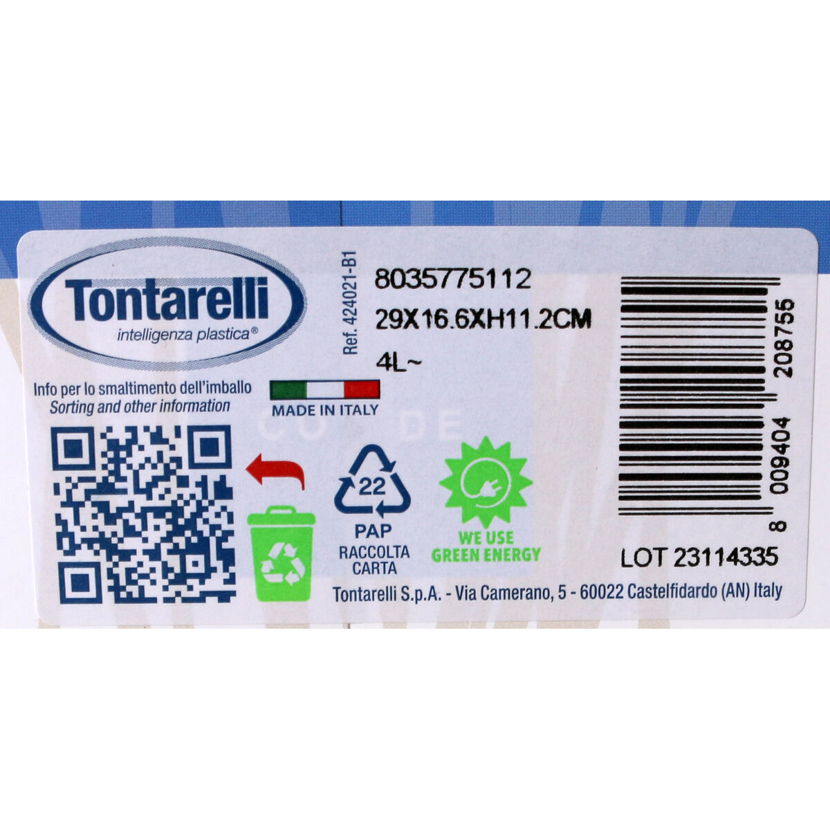 Förvaringslåda med lock Tontarelli Arianna Plast Vit 4 L 29 x 16,6 x 11,2 cm (8 antal) - 5