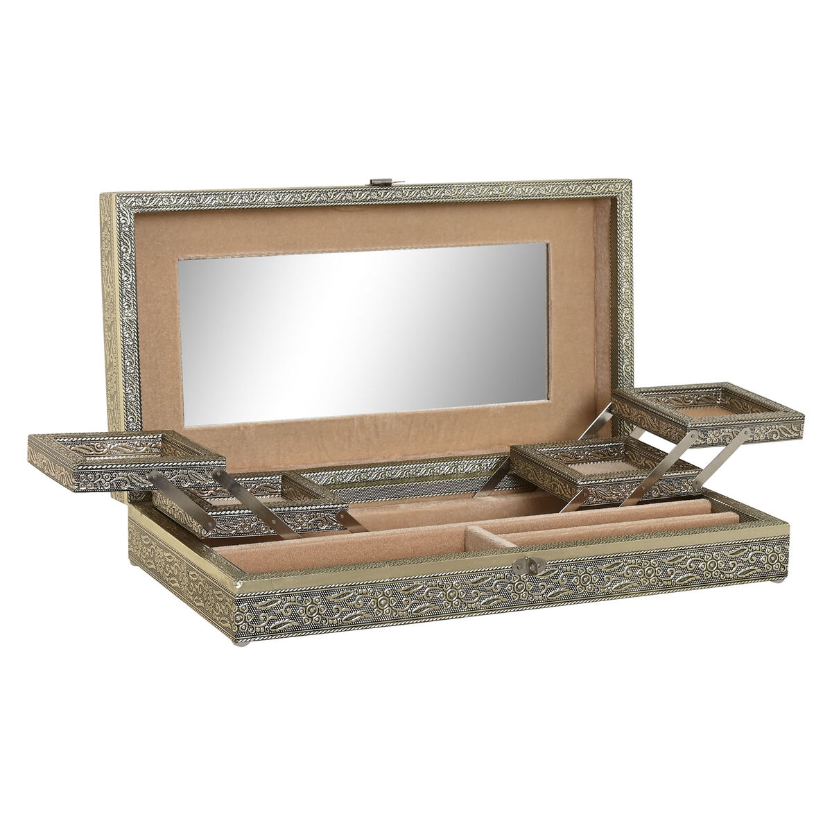 Smyckeskrin Home ESPRIT Vit Champagne Trä Aluminium 38 x 20 x 7,5 cm