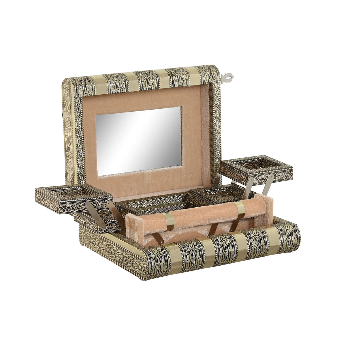 Smyckeskrin Home ESPRIT Vit Champagne Trä Aluminium 22,5 x 18,8 x 7,6 cm