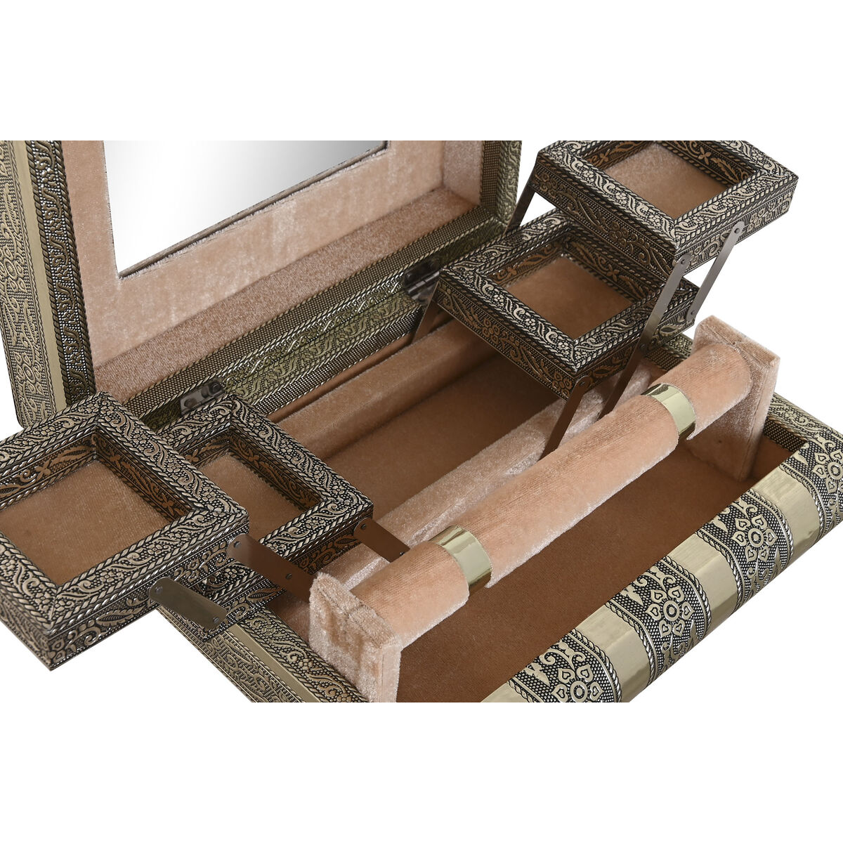 Smyckeskrin Home ESPRIT Vit Champagne Trä Aluminium 22,5 x 18,8 x 7,6 cm - 4
