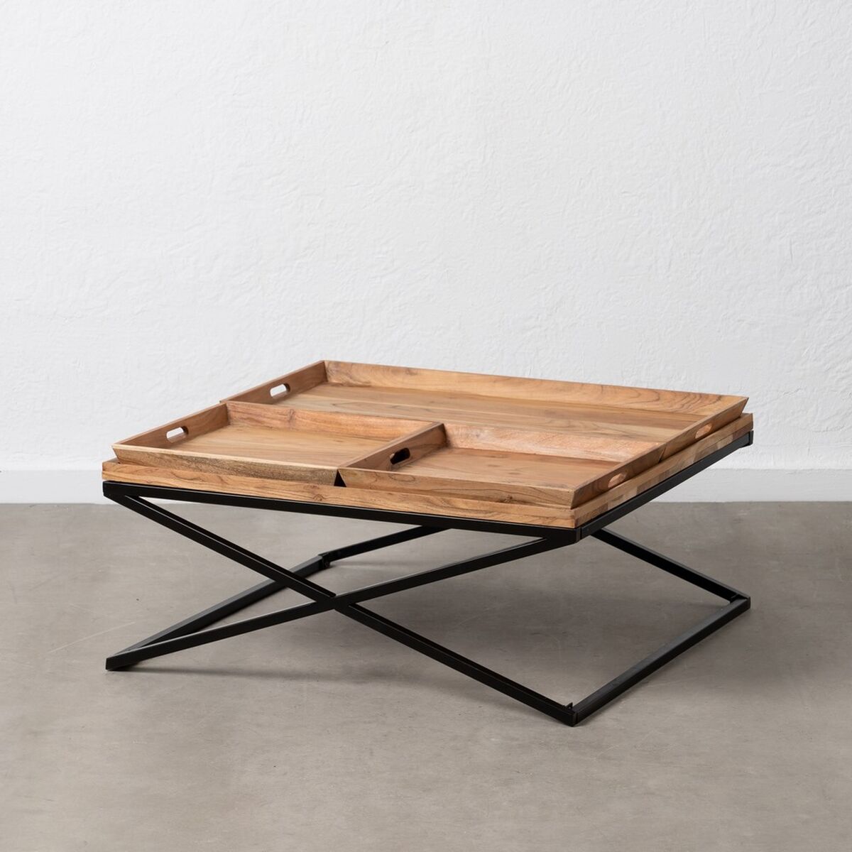 Soffbord Naturell Järn Mangoträ 85 x 85 x 39 cm - 2