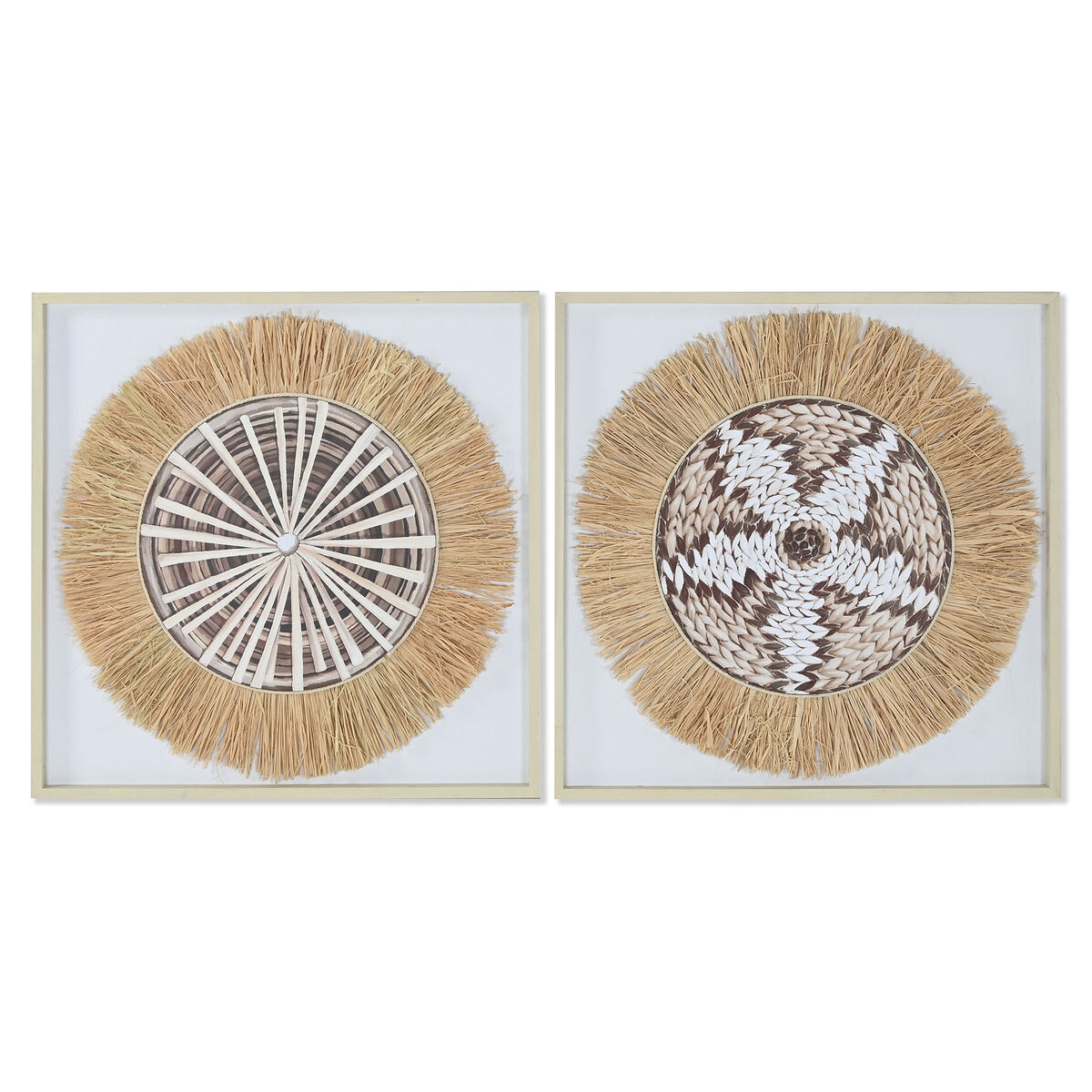 Kanvas Home ESPRIT Vit Naturell Boho 60 x 3 x 60 cm (2 antal)