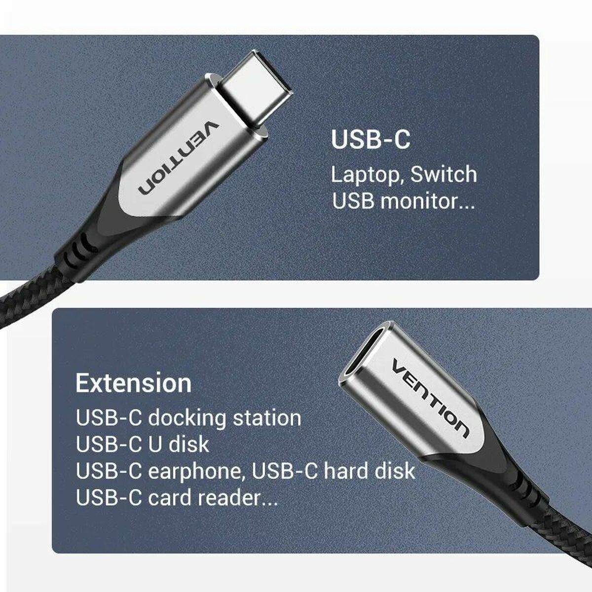 Skarvsladd USB Vention TABHF 1 m Grå (1 antal) - 4