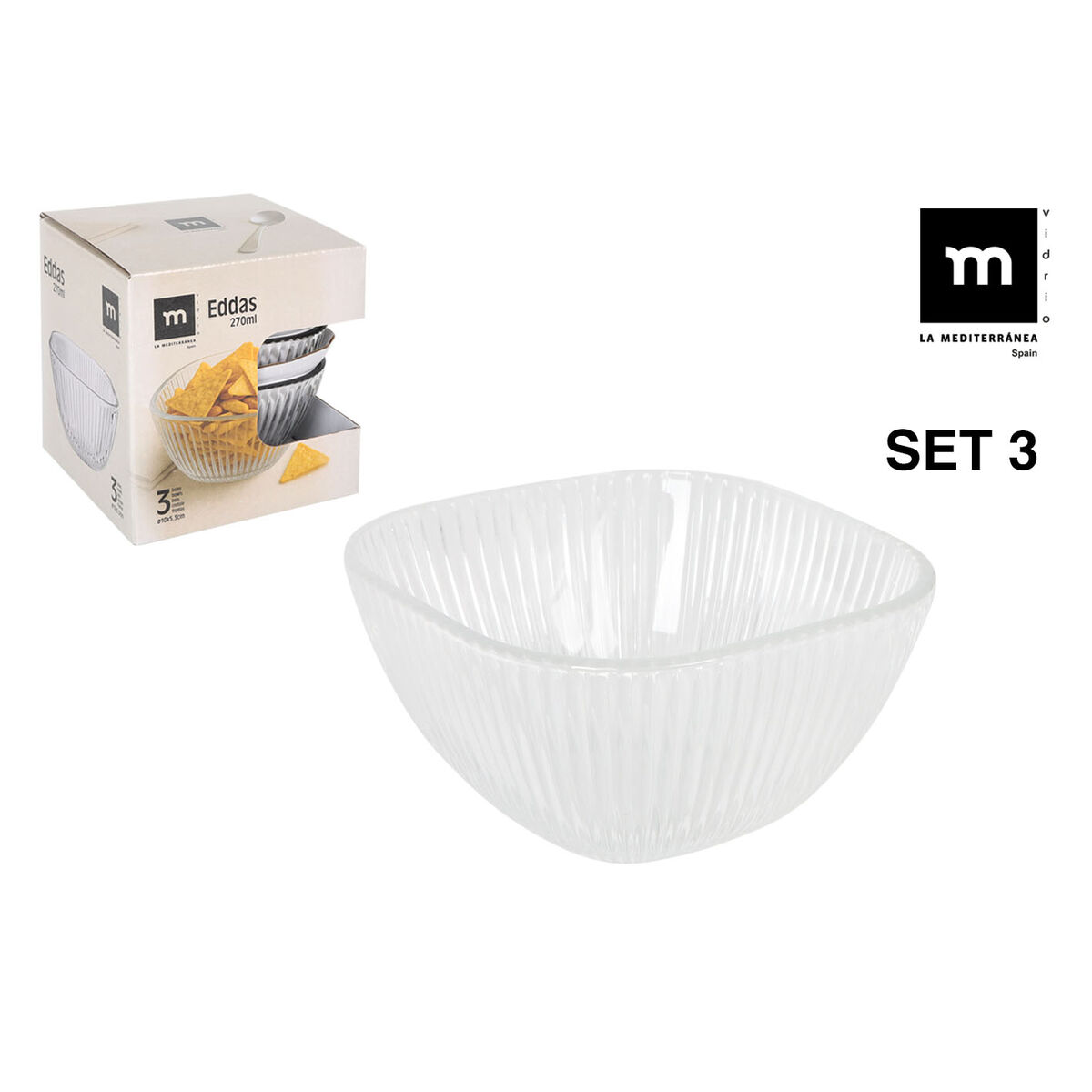 Skålset La Mediterránea Eddas Transparent Glas 270 ml 3 Delar (12 antal) - 2