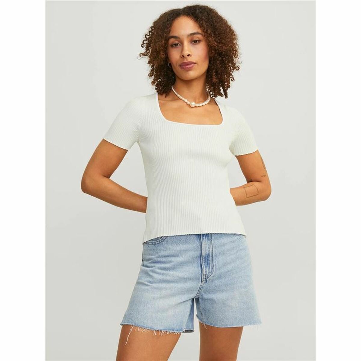 T-shirt med kortärm Dam Jxsky Ss Jack & Jones Cloud Dancer Varmvit - 3