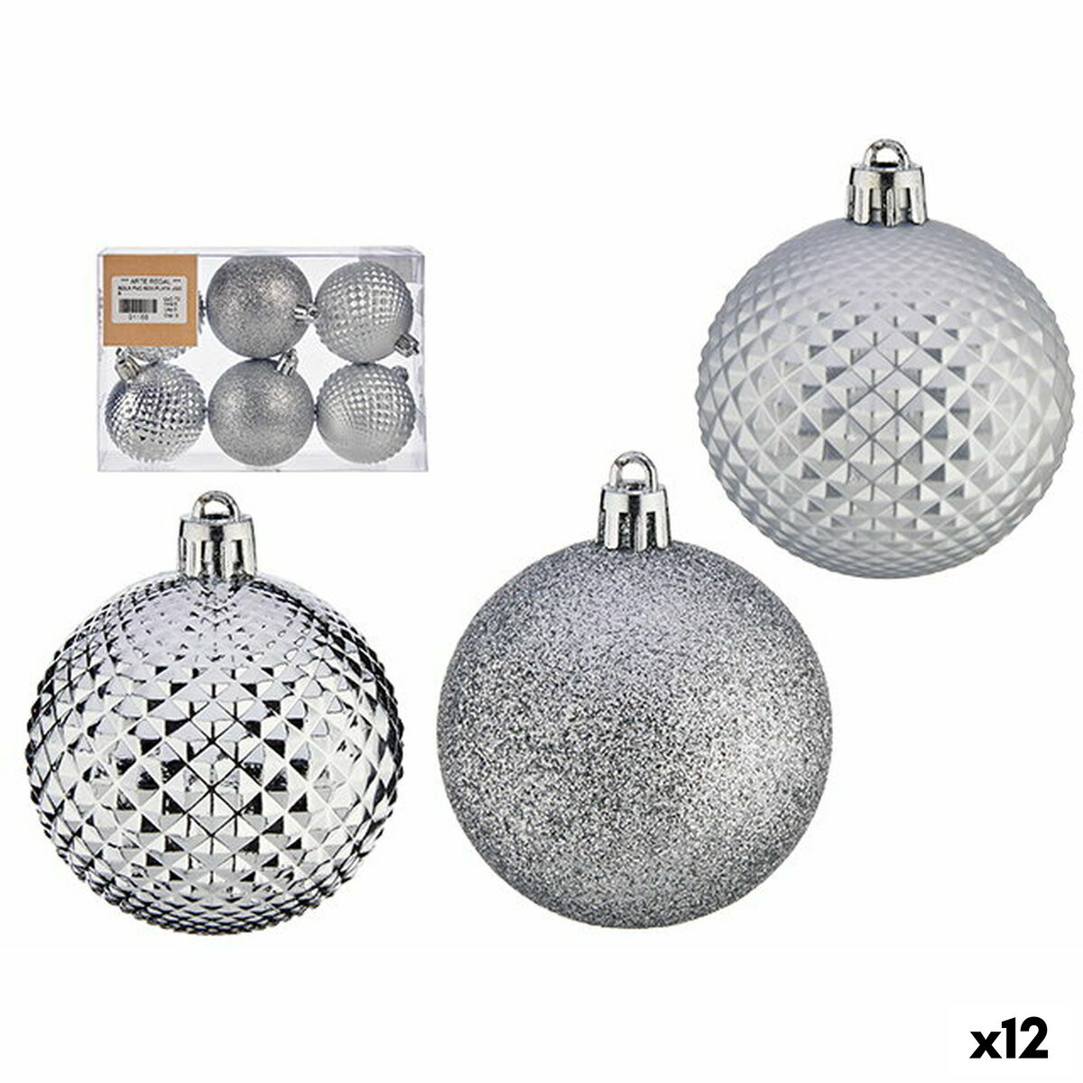 Uppsättning av julkulor Krist+ Silvrig PVC Ø 6 cm (12 antal)