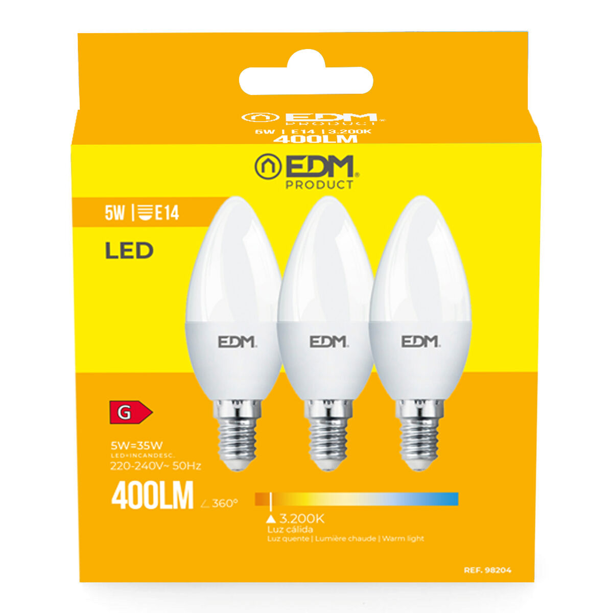 Förpackning med 3 LED-lampor EDM 98204 G 35 W 5 W 50 W E14 400 lm Ø 3,6 x 10 cm (3200 K) - 7
