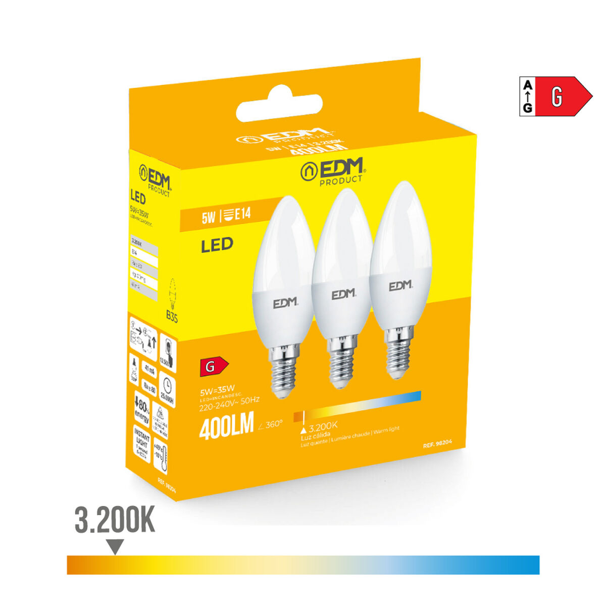 Förpackning med 3 LED-lampor EDM 98204 G 35 W 5 W 50 W E14 400 lm Ø 3,6 x 10 cm (3200 K) - 6