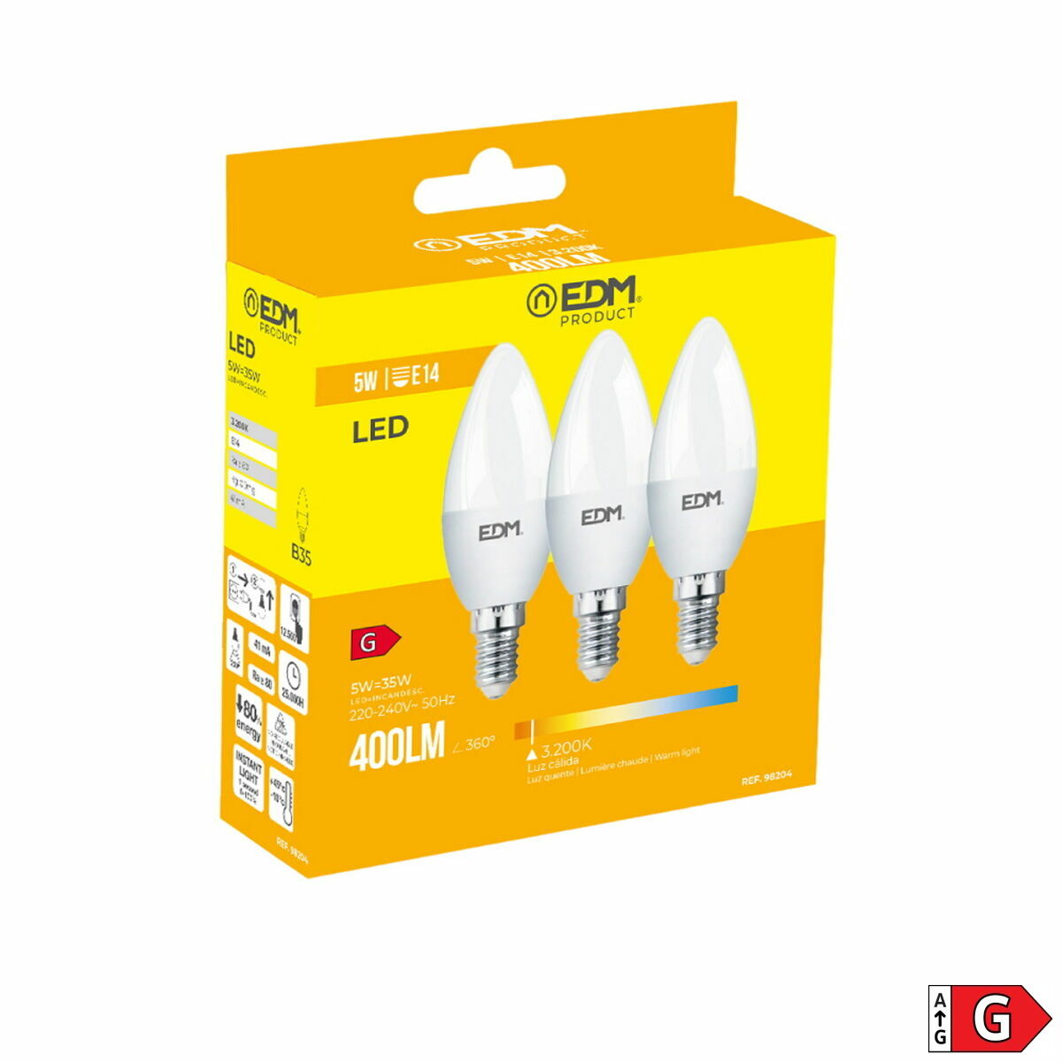 Förpackning med 3 LED-lampor EDM 98204 G 35 W 5 W 50 W E14 400 lm Ø 3,6 x 10 cm (3200 K) - 8