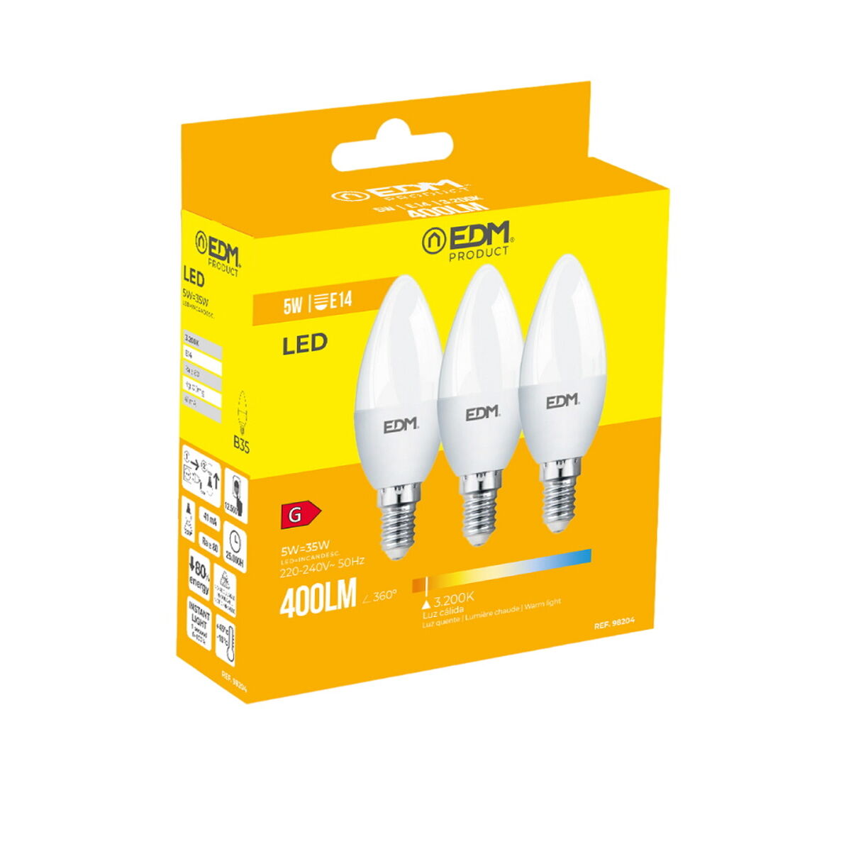 Förpackning med 3 LED-lampor EDM 98204 G 35 W 5 W 50 W E14 400 lm Ø 3,6 x 10 cm (3200 K) - 4