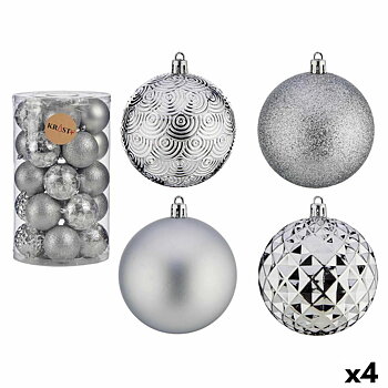 Uppsättning av julkulor Krist+ Silvrig PVC Ø 8 cm (4 antal)