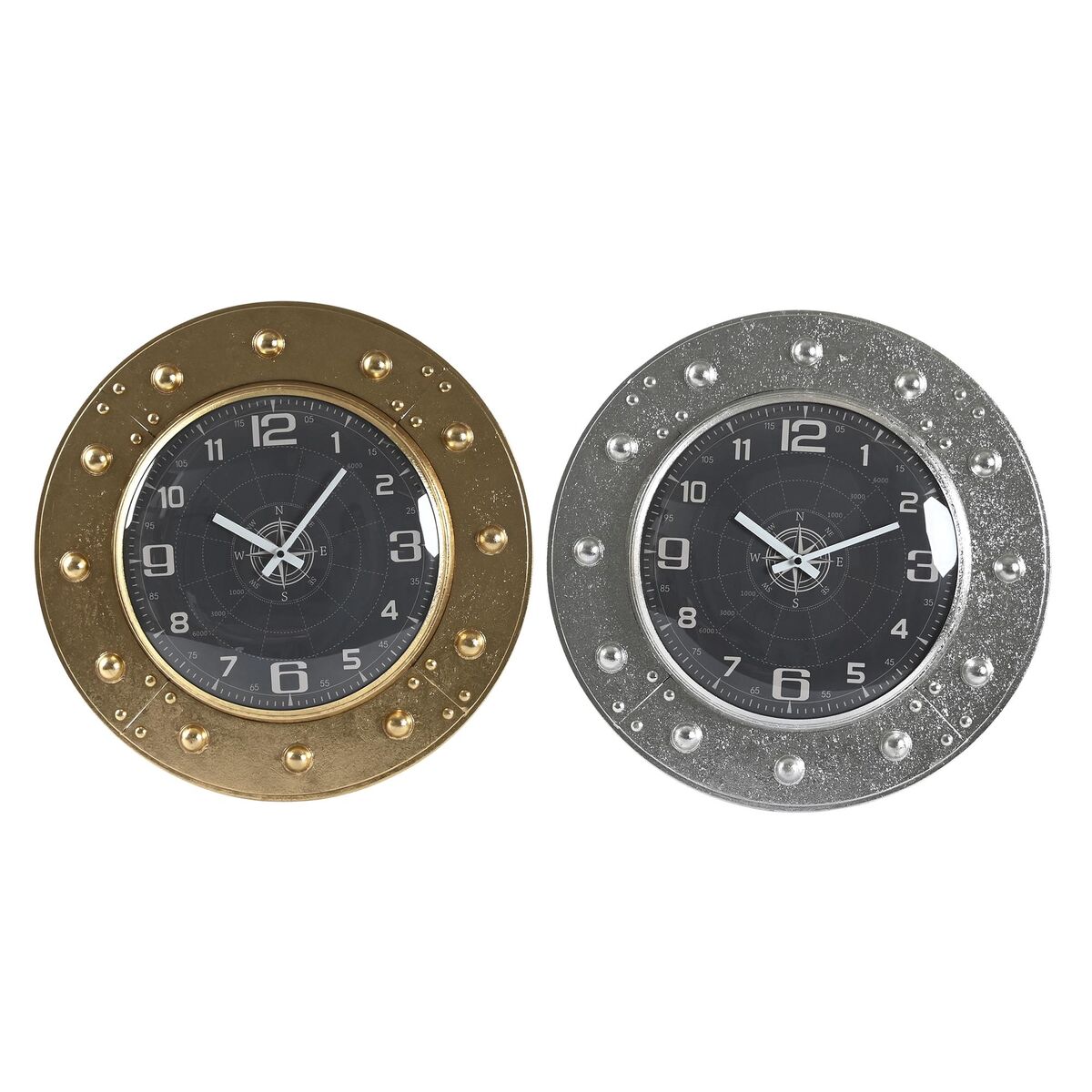 Väggklocka DKD Home Decor 48,5 x 6 x 48,5 cm Glas Silvrig Svart Gyllene Järn (2 antal)