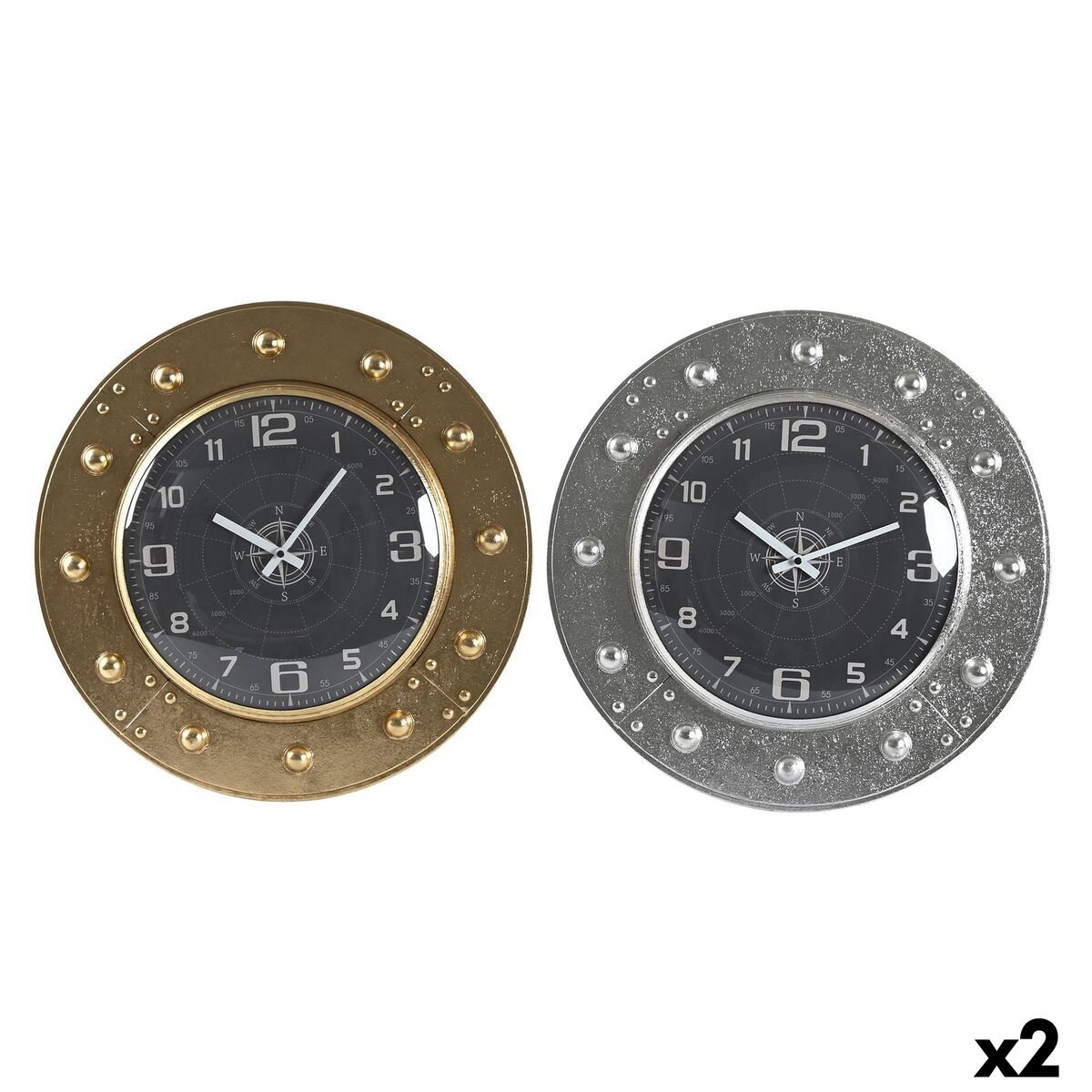 Väggklocka DKD Home Decor 48,5 x 6 x 48,5 cm Glas Silvrig Svart Gyllene Järn (2 antal) - 7