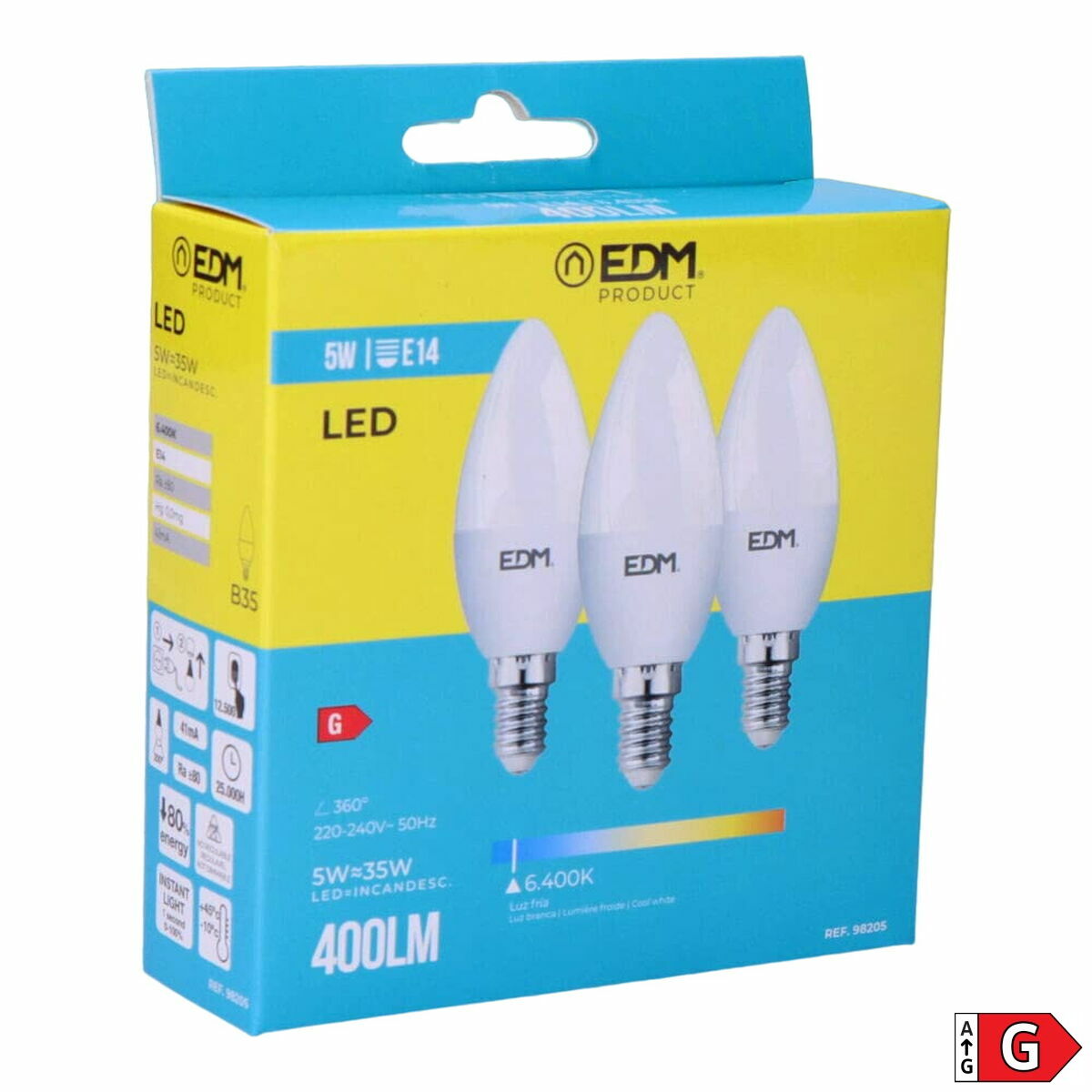 Förpackning med 3 LED-lampor EDM 98205 G 35 W 5 W 50 W E14 400 lm Ø 3,6 x 10 cm (6400 K) - 7