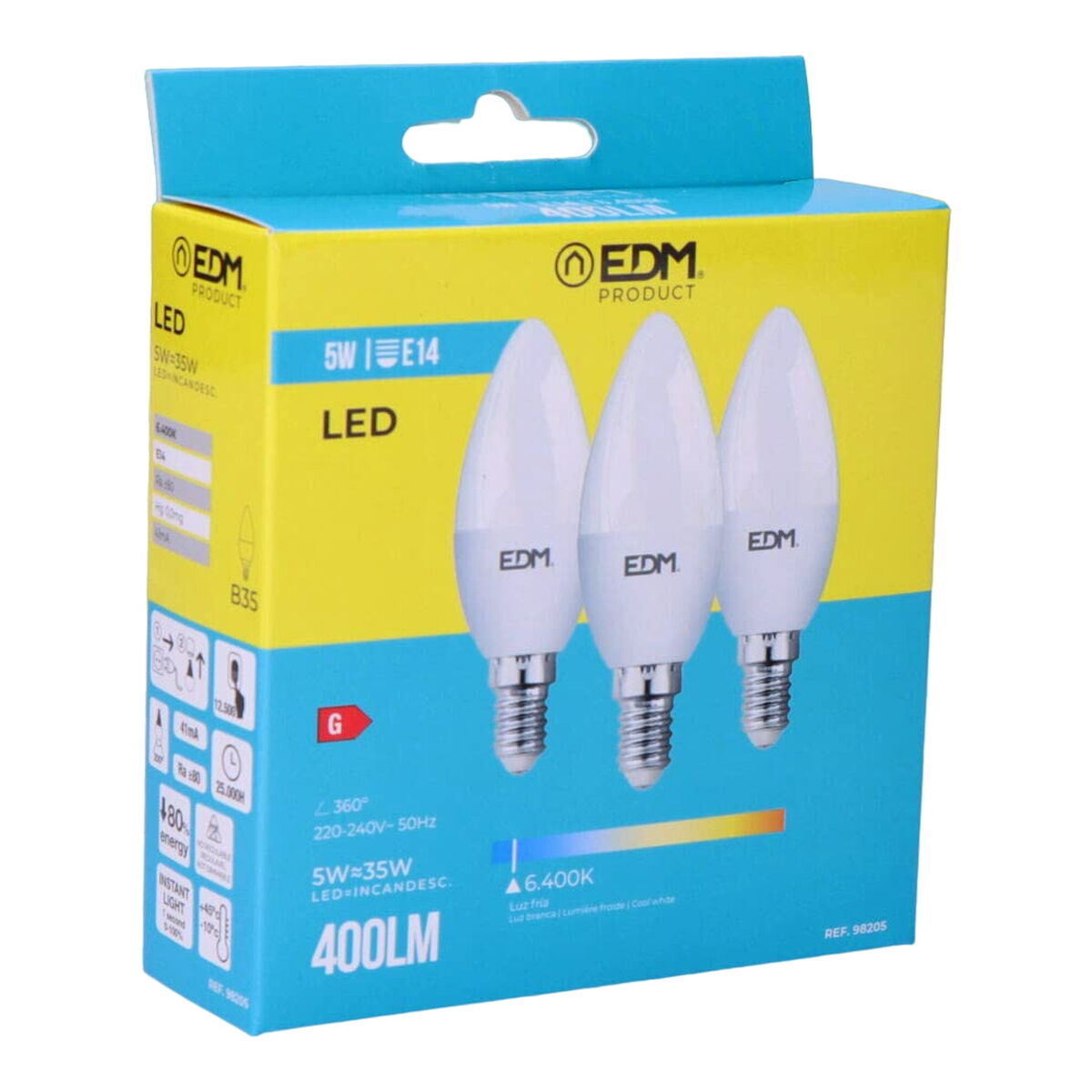Förpackning med 3 LED-lampor EDM 98205 G 35 W 5 W 50 W E14 400 lm Ø 3,6 x 10 cm (6400 K) - 3